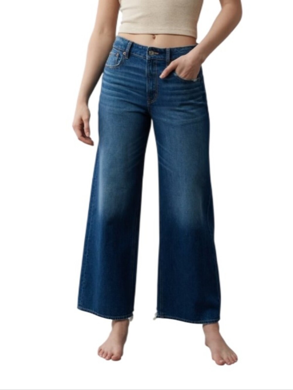 American Eagle Super High-Rise Baggy Wide Leg Ankle Distressed Jeans-NWT